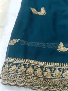 Stunning Teal Saree with Gold Embroidery
