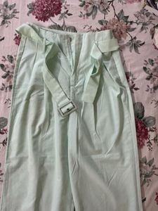 Light Green Wide Leg Pants with Belt