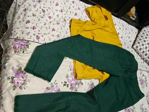 Yellow Cropped Top &amp; Green Pants Set