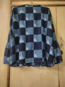 Women's Blue &amp; Black Checked Printed Top | Size L