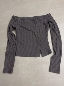 Y2K Imported Off-Shoulder Ribbed Top
