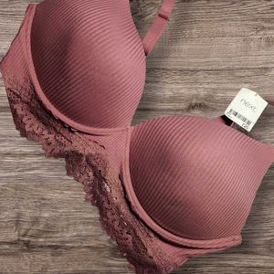 Next Pink Ribbed Lace Padded Bra