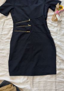 Chic Black Dress with Gold Zippers