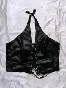 Black Lace-Up Halter Top