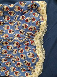 Blue Floral Corset Top with Lace Trim