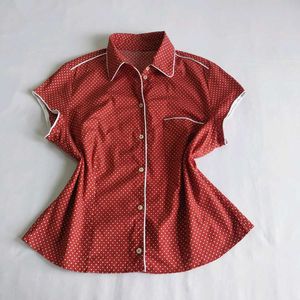 Chic Polka Dot Button-Up Top Y2k edit 🐞