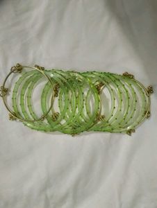 trendy Kashmiri gold and glass Green Bangles
