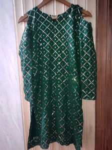 Elegant Dark Green Sequins Mirror Work suit sharar