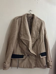 warm Elegant Tan Asymmetrical coat no flaws
