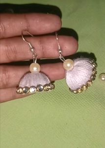 White Silk Thread Jhumka Earrings