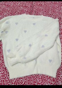 Cream Heart Pattern Sweater