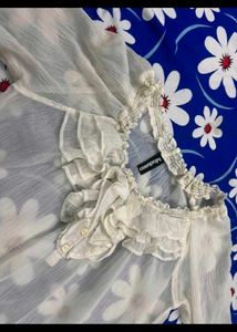 Sheer Off white transy Ruffle Blouse
