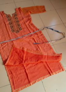 Orange Kurti with Embroidered Neckline
