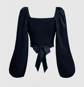 Black Satin Wrap Crop Top