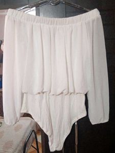 White Off-Shoulder Bodysuit Top