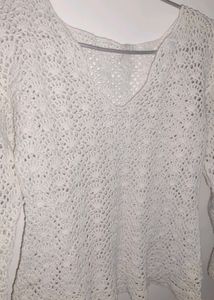 Crocheted V-Neck Long Sleeve Top