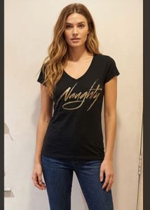 Black Graphic V-Neck T-Shirt