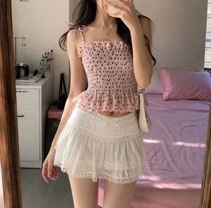 Chic Polka Dot Smocked Crop Top
