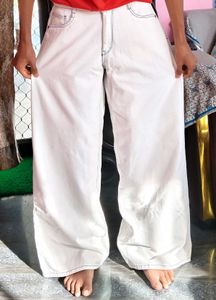 unisex White Wide Leg Jeans