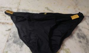 Black Bikini Bottom with Gold Accents