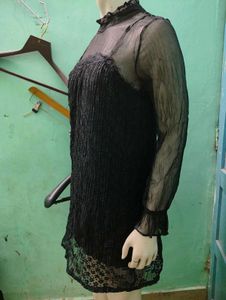 Sheer Black Lace Trim Tunic