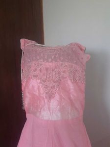 Elegant Pink Gown with churidar &amp; dupatta