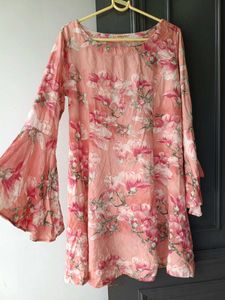Chic Pink Floral Bell Sleeve Dress