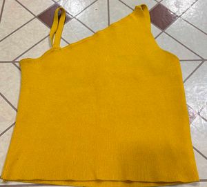 Mustard Yellow One-Shoulder Knit Top