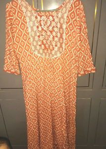 Elegant Orange Printed Kurta Set with Dupatta