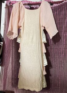 Peach &amp; White Layered Lace Dress