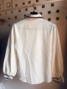 Cream korean top with Embellished Collar &amp; Cuffs