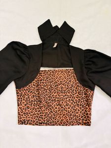 Leopard Print Crop Top with Black Bolero