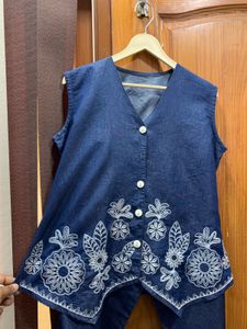 Denim cord set with Embroidery