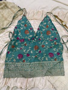 y2k Elegant Teal Floral Halter Top