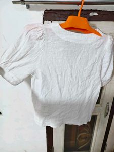 Korean Style White Textured Button Top