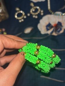 Green &amp; Gold Beaded Bracelet- For kids