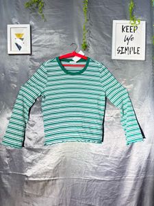 Green Striped Long Sleeve Top