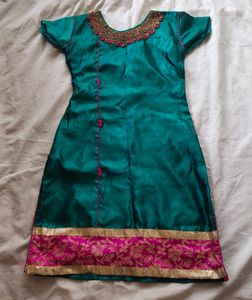 Silk Patiala Suit With Neck Embellished And Net Du