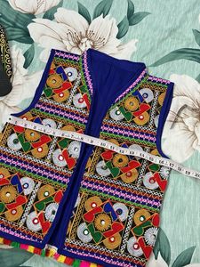 Embroidered Blue Ethnic Vest with Matching Juttis