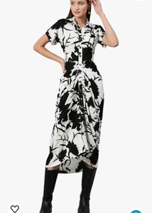 Cottinfab Floral Print Crepe Shirt Midi Dress