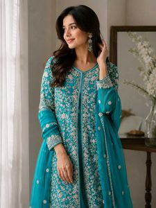 Beautiful Teal Embroidered Kurta Set