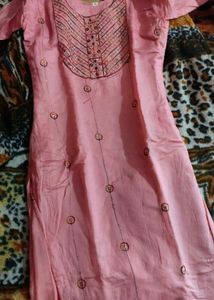 Pink Embroidered Kurta with White Pants