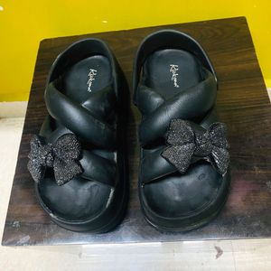 Black Platform Slides with Embellishments