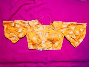 Vibrant Orange Brocade Bell Sleeve Blouse