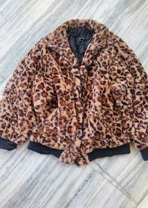 Leopard Print Faux Fur Jacket, furry coat