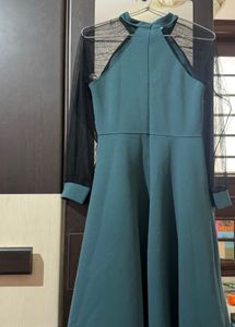 Elegant Teal Mesh Sleeve Dress