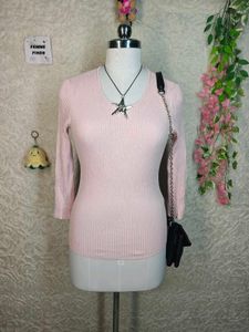 Pink Ribbed 3/4 Sleeve Top