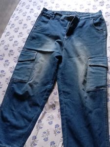 Stylish Blue Denim Cargo Jeans Pluss brand