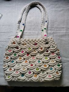Handmade Off-white Macrame Bag with Beads