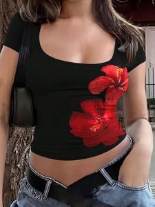 Cute Black Floral Print Crop Top